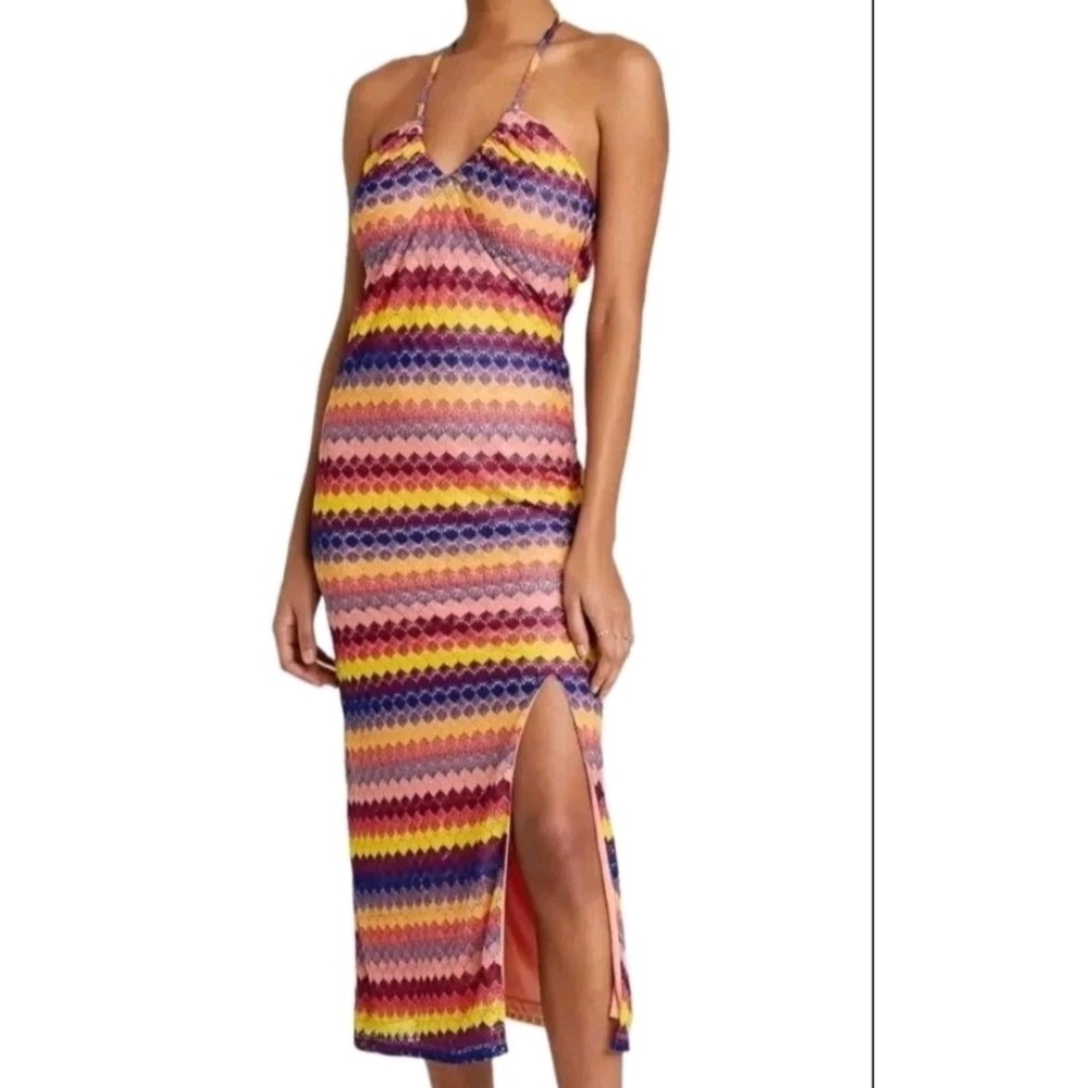 Wild Fable Colorful Striped Halter Midi Dress Polyester Crochet NWT Medium
